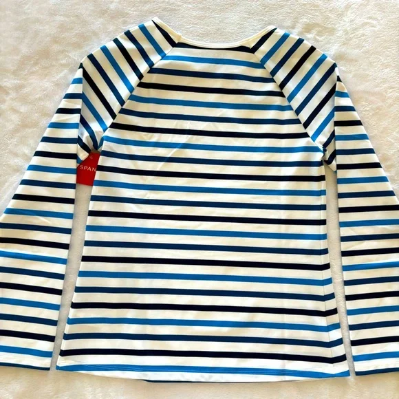 SPANX Long Sleeve Ocean Stripe Blue Swim Shirt--NWT--S - Picture 9 of 13